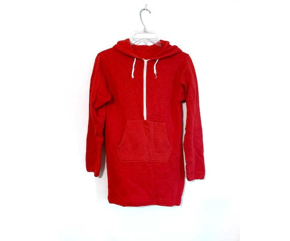 Vintage Hooded Sweatshirt Dress Red 