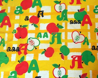 Vintage 70s fabric a is for apple print pattern