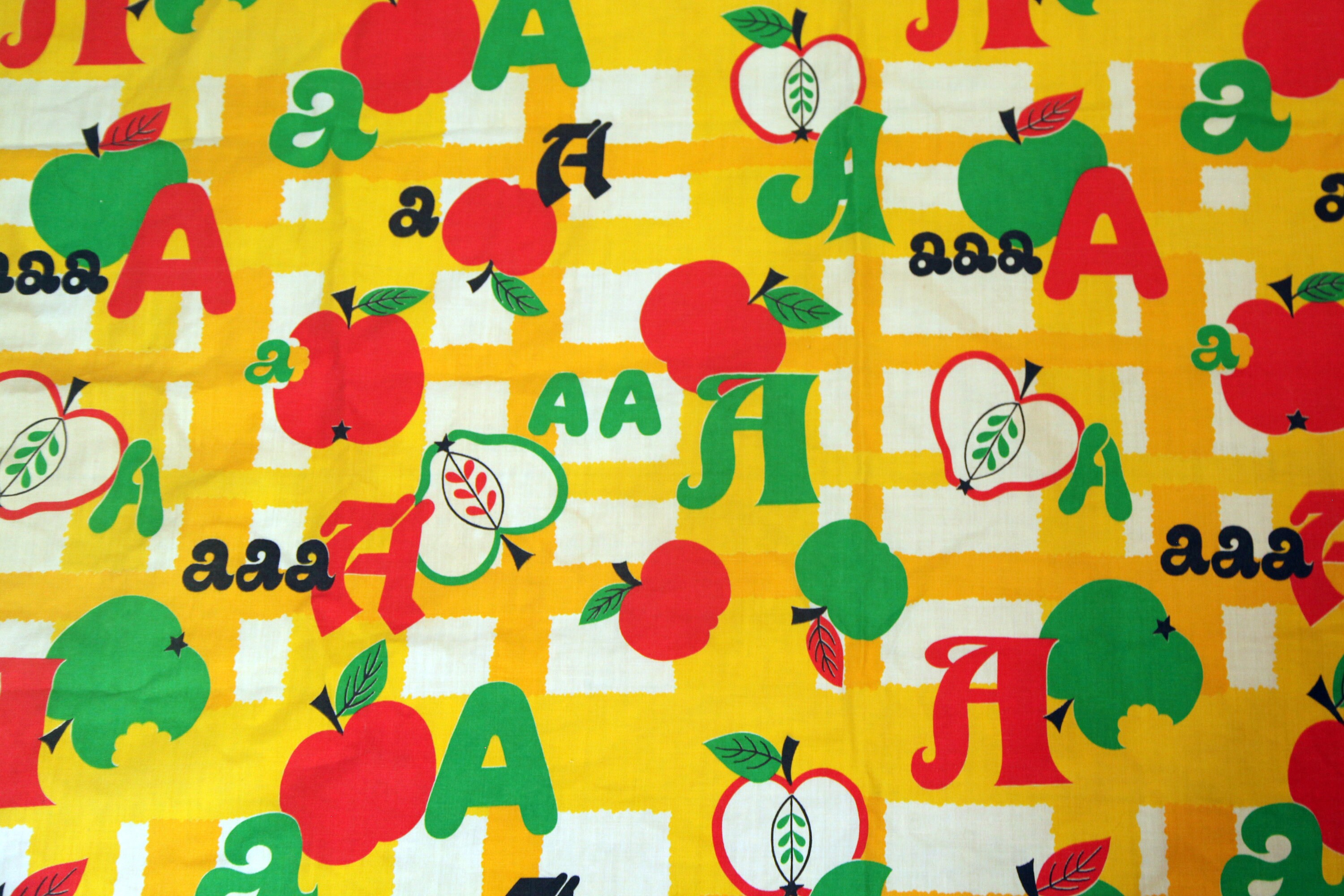 Vintage 70s Fabric a is for Apple Print Pattern - Etsy