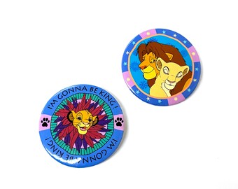 Vintage Lion King button pins lot of 2 collectible pins
