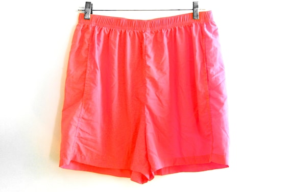 Vintage 80s shorts neon orange pink nylon - image 1