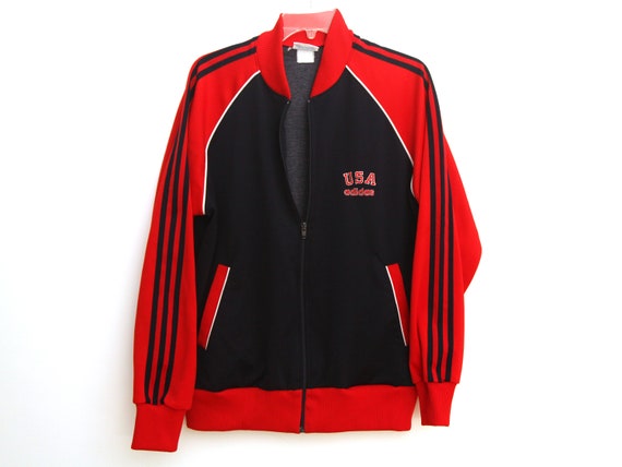 Vintage 80s Adidas Track Jacket USA Olympics Red Navy Blue