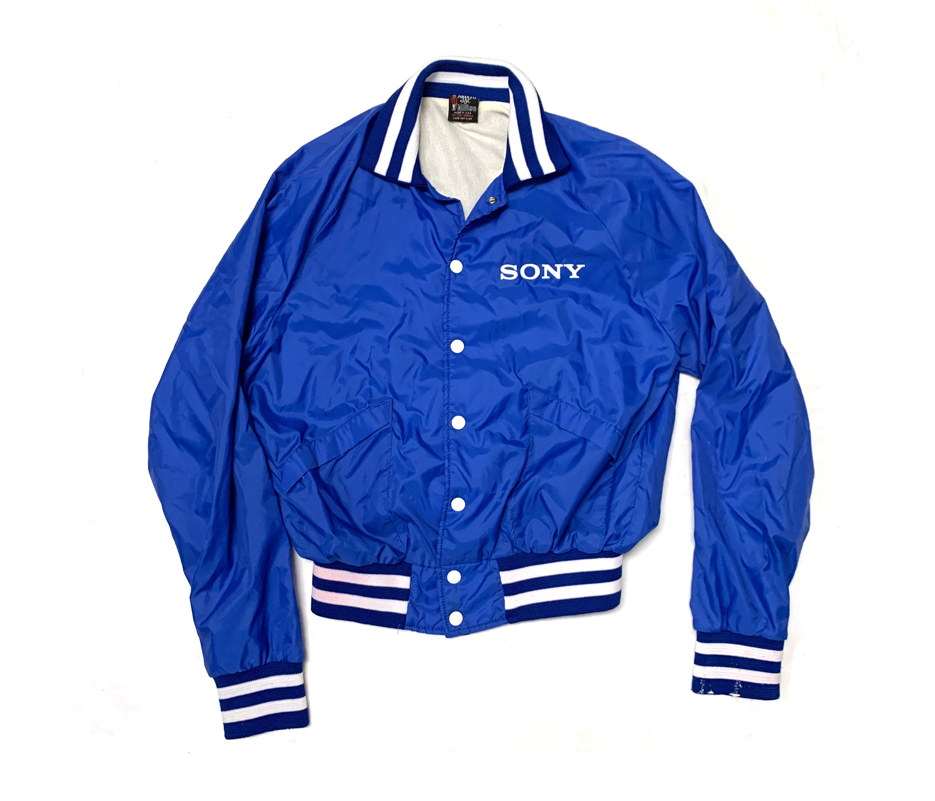 Vintage 80s Jacket Sony Blue Striped Hilton Nylon - Etsy