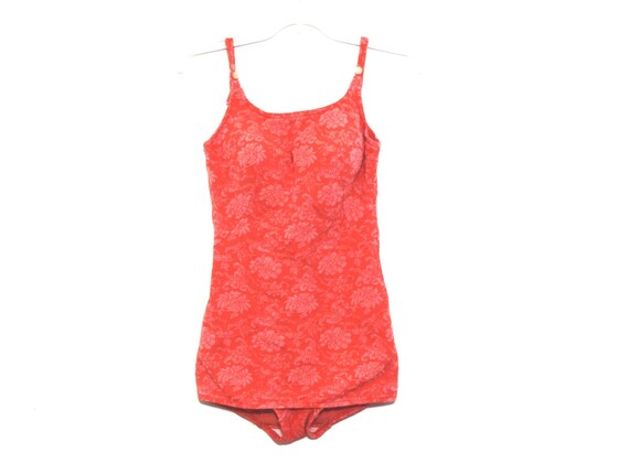 Vintage 40s bathing suit peach pink floral swimwea