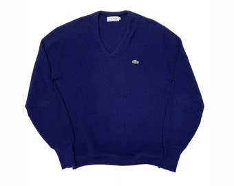 Vintage 80s Lacoste sweater navy blue vneck preppy