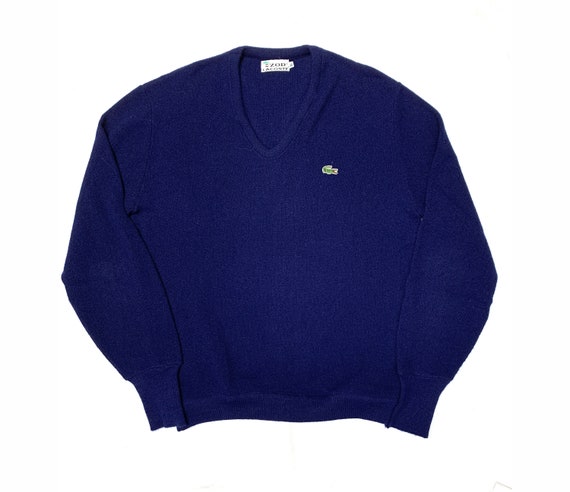 Vintage 80s Lacoste sweater navy blue vneck preppy - image 1