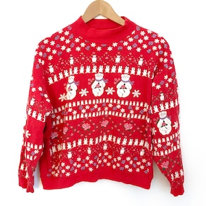 Vintage Spumoni sweatshirt puffy paint bears penguin patterned womens M red 80s