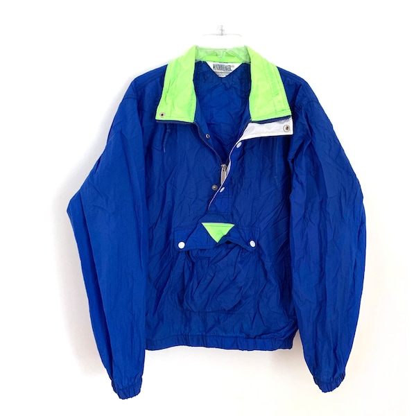 Vintage 90s windbreaker jacket neon blue green pullover