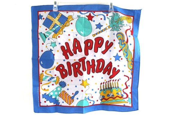 Vintage happy birthday bandana 80s 90s primary co… - image 1