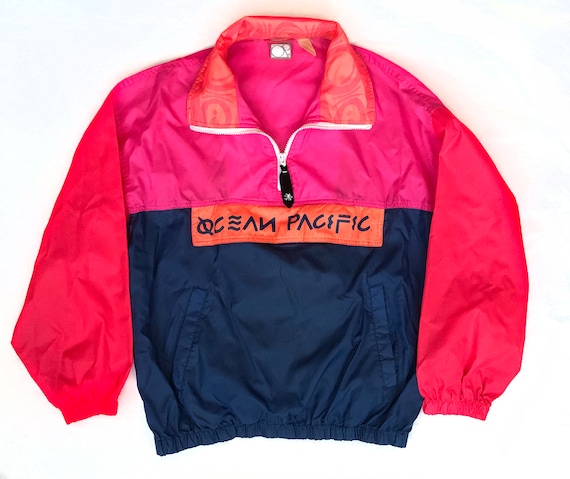 Vintage Ocean Pacific Windbreaker Jacket Neon Pink Color Vintage Ocean Pacific Windbreaker Jacket Neon Pink Color
