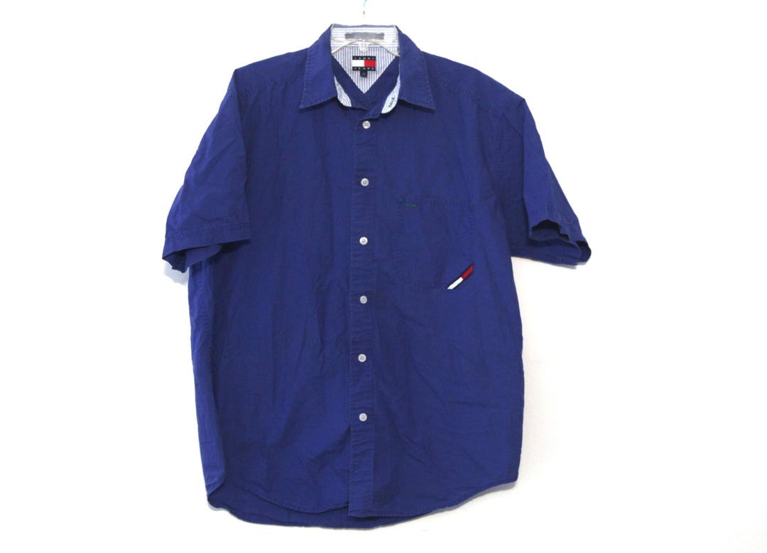 Vintage 90s Tommy Hilfiger Shirt Button Down Short Sleeve Blue - Etsy