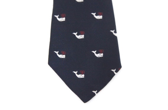 Vintage 80s tie preppy whales navy blue whale pat… - image 4