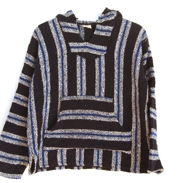 Vintage Baja hoodie drug rug blue black striped