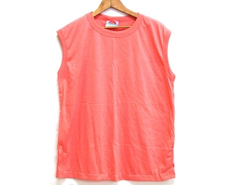 Vintage 80s tshirt tank top sleeveless blank coral pink