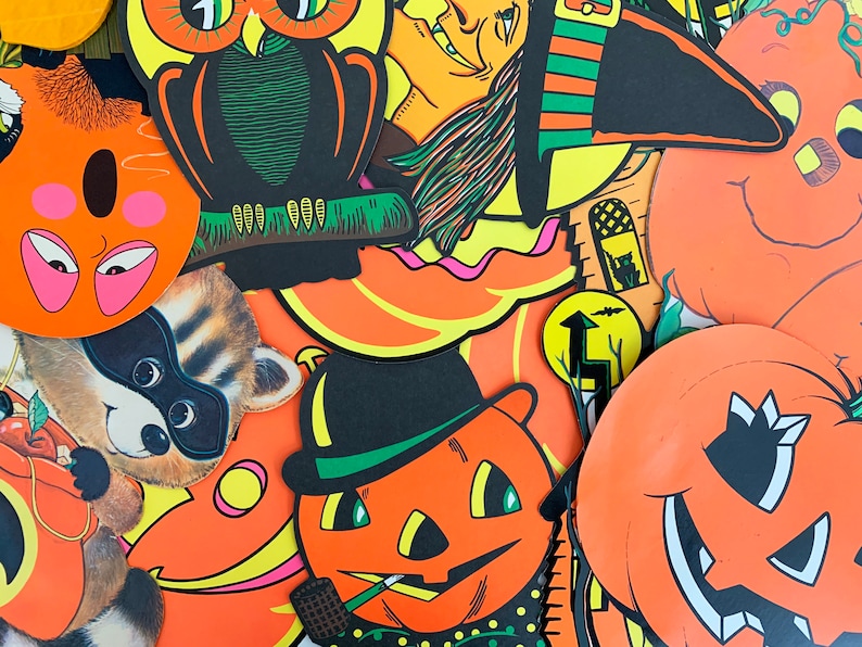 VIntage Halloween decoration paper owl pumpkin witch cat 80s 90s image 1