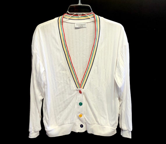 Vintage 80s cardigan primary colors rainbow tshirt top
