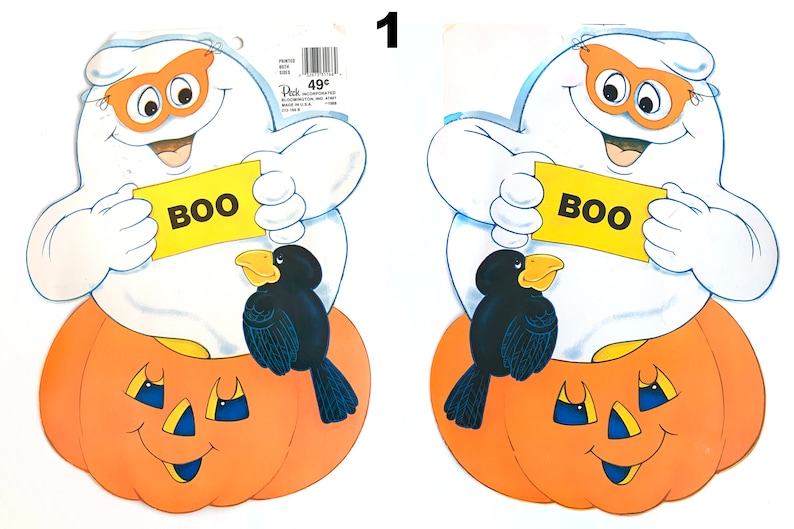 VIntage Halloween decoration paper owl pumpkin witch cat 80s 90s 1.NiceGhost9.75x13.5