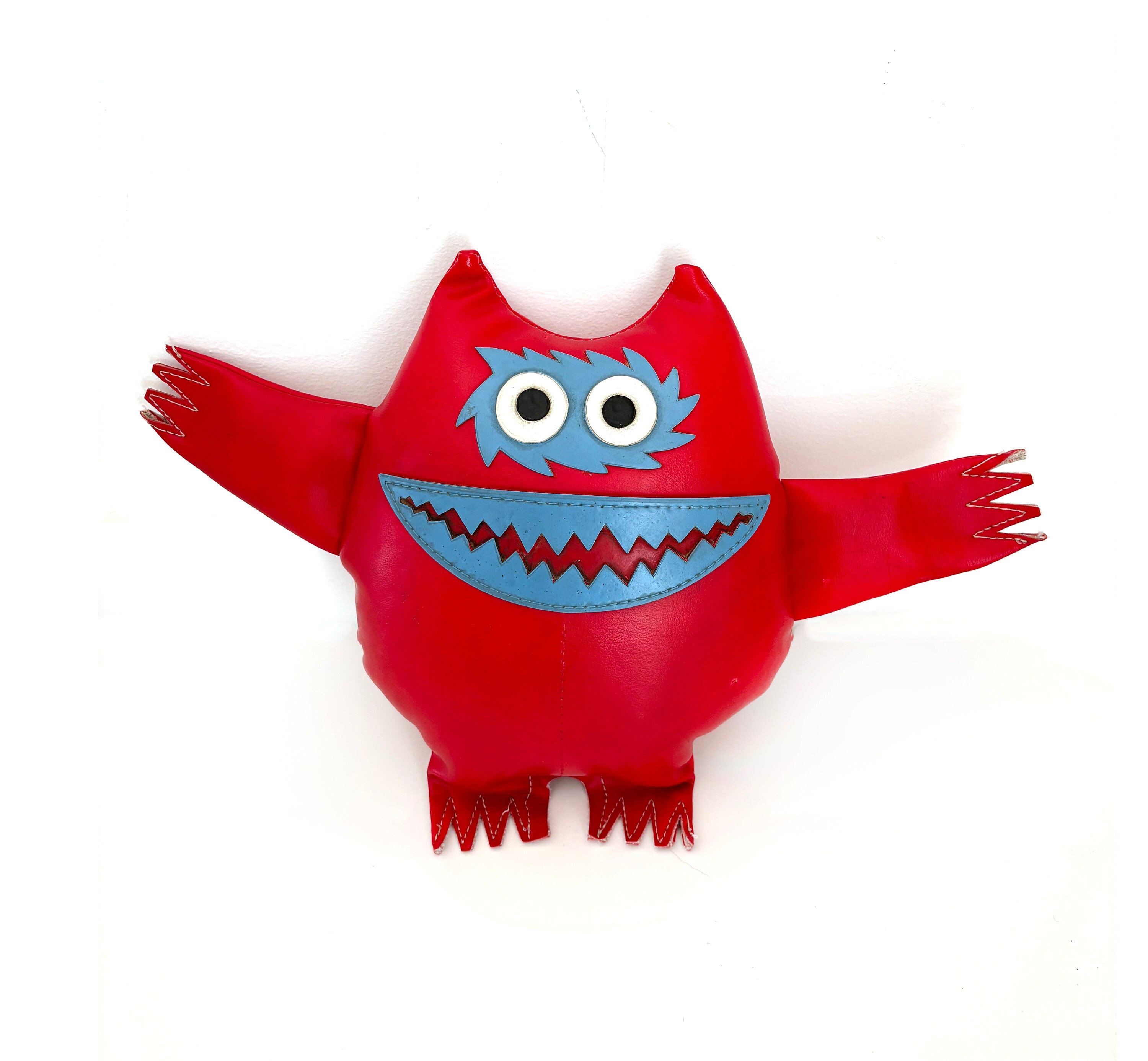 Vintage Naugahyde Nauga Monster Red Blue Stuffed Toy Plush Vintage Naugahyde Nauga Monster Red Blue Stuffed Toy Plush