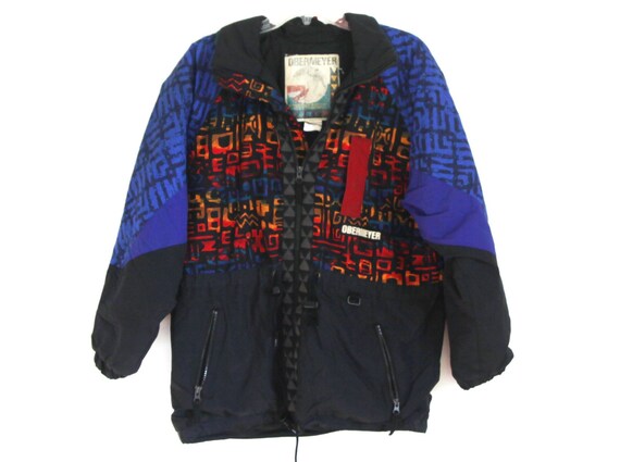 Vintage ski coat jacket 80s 90s pattern rainbow o… - image 1