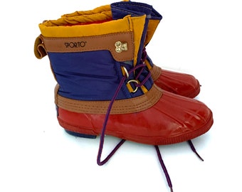 Vintage 80s boots sporto color block womens 7 primary colors