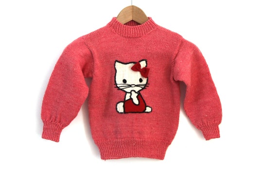 Vintage 80s Hello Kitty sweater wool kids 6 7 - image 1