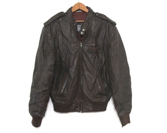Vintage 80s Members Only Jacket Leather Moto Motorcycle Brown Mens