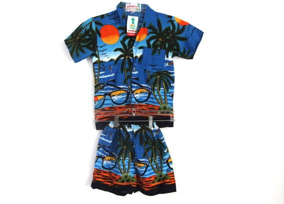 Vintage 80s Hawaiian shirt shorts kids size 6 new