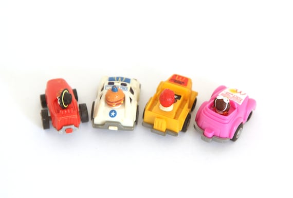 1985 McDONALD'S FAST MACS SET OF 4 PULL BACK CARS TOY VIDEO