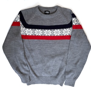 Vintage 80s sweater snowflake ski gray red navy blue 80s 90s