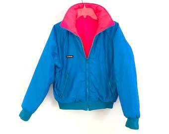 Vintage Columbia coat reversible bomber jacket neon pink blue womens L