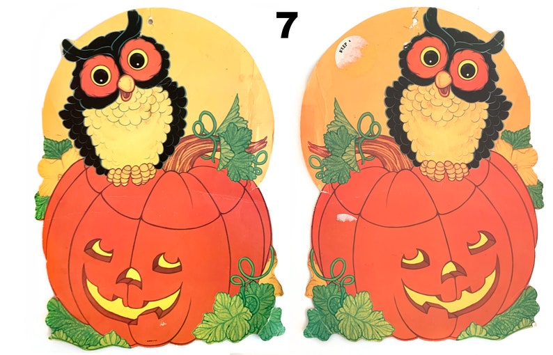 VIntage Halloween decoration paper owl pumpkin witch cat 80s 90s 7.NiceOwl9.5x13