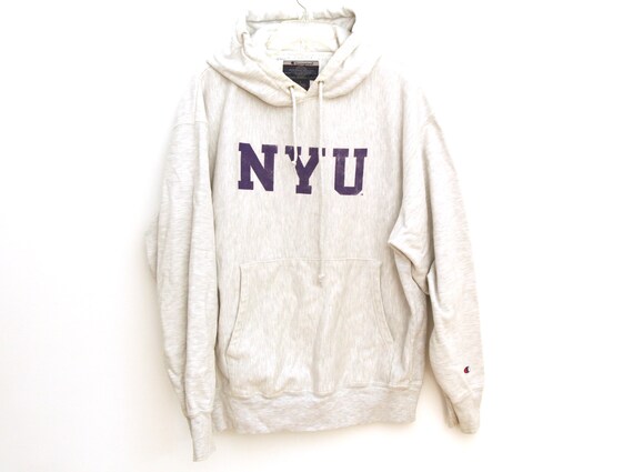 Vintage NYU hoodie heather gray champion reverse w