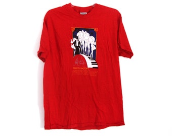 T-shirt Garçon Vintage Années 90 - Rayé Blanc Bleu Marine Jaune - Logo Athletic Taille L 14-16 Ans
