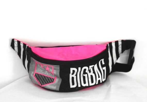 Vintage hip sack fanny pack neon pink black white
