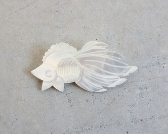 1950s Mother of Pearl Carved Koi Brooch