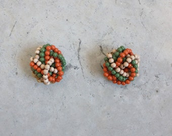 1950s Beaded Cluster Clip on Earrings by Leru