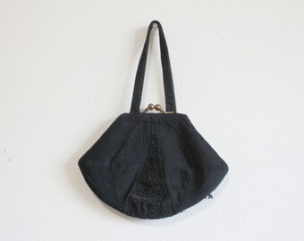 1940s Black Mini Corde Clutch by Cordecraft