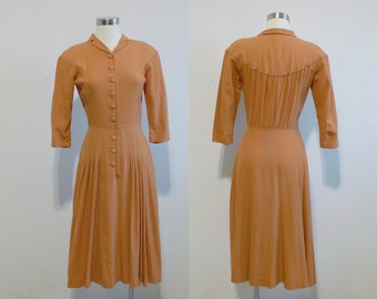 1940s Pumpkin Spice Vogue Special Design Wool Dress | Extra Small