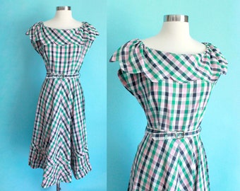 1950s Pink Plaid Dress by Betty Barclay | Size Small