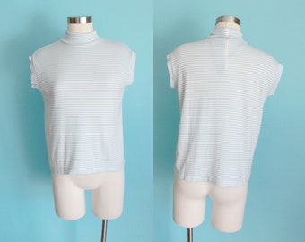 1960s Blue Striped Turtleneck Tank by Eatons | Size Medium/Large