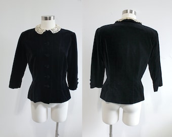 1950s Black Velvet R&K Originals Blouse | Small