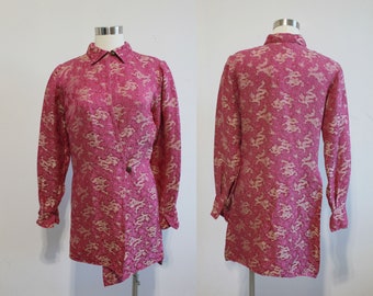 1990s Magenta Asian Dragon Embroidered Asymmetrical Jacket by J. Gerard Design Studio | Medium