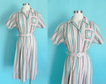 1940s Pink Striped Dress by Wildman Original | Size Small 28" in Waist