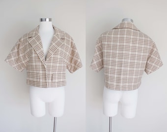 1960s Cropped Tartan Houndstooth Swing Jacket by Junior Sophisticates | Medium