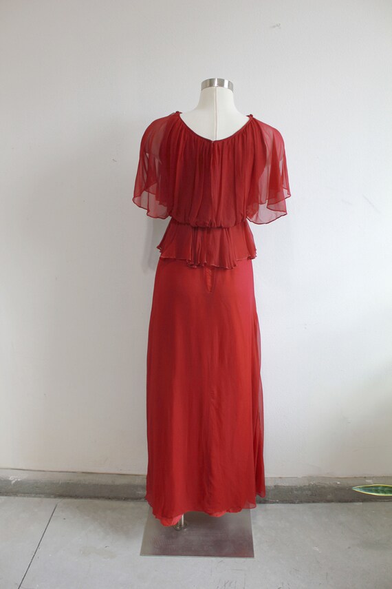 1970s Cranberry Red Grecian Flutter Gown | Small - image 10