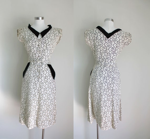 1950s Lace Wiggle Dress with Velvet Collar | Hourg