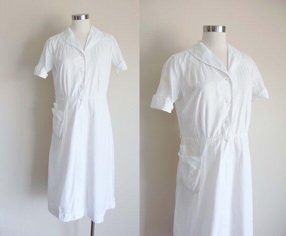 1950s White Waitress Uniform Dress by Bruck's | Wh