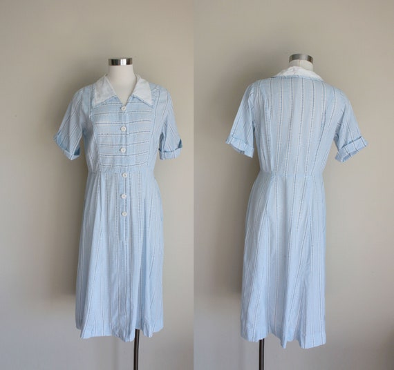 1950s Blue Gingham Dress | Medium