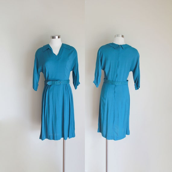1950s Dolman Sleeve Teal Dress by Dream Dress | 26