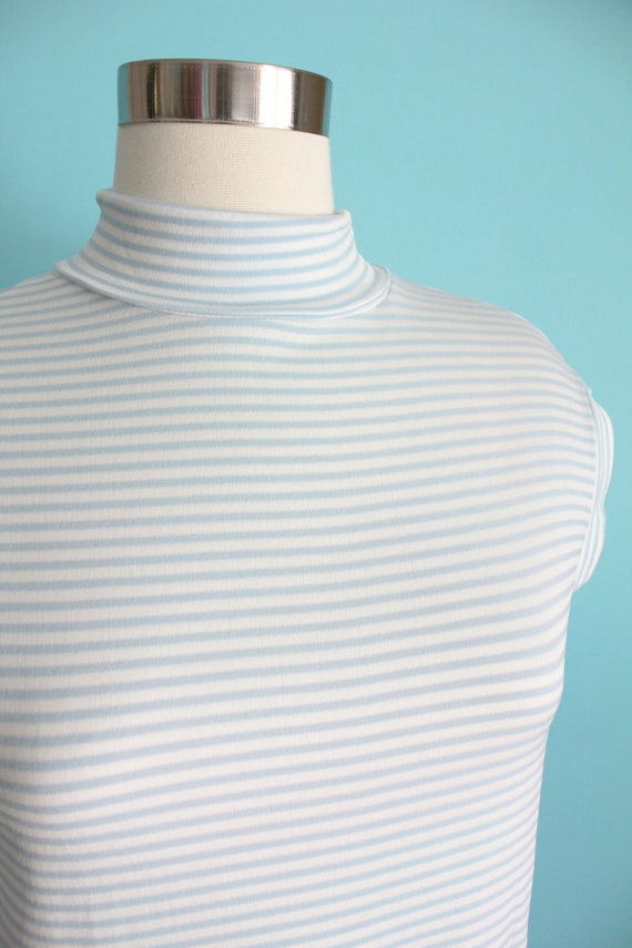 1960s Blue Striped Turtleneck Tank by Eatons | Si… - image 5